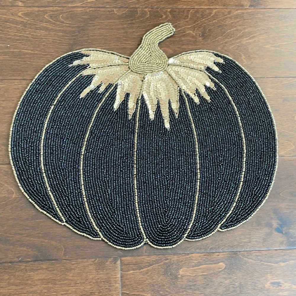 Brand new black & gold Halloween Fall Pumpkin Beaded Charger Placemat